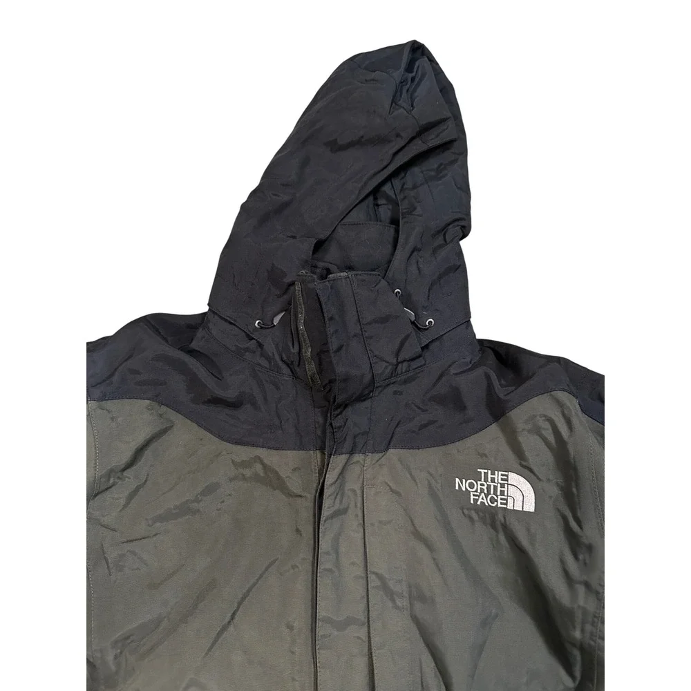 The North Face HyVent Layered Jacket Mens Olive Green Black Hooded Fleece Liner